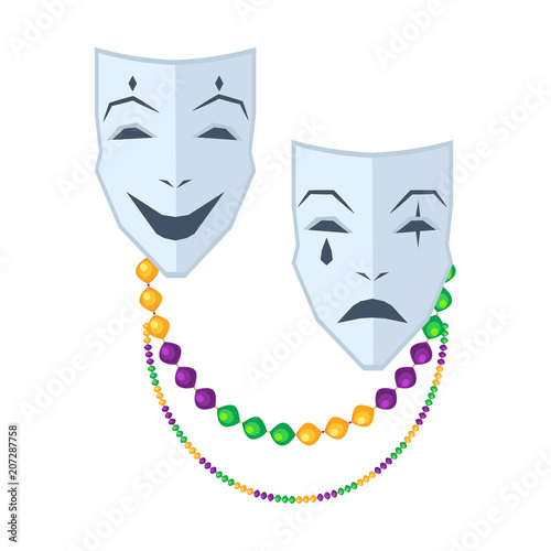 Theatrical Comedy and Tragedy Masks Flat Vector