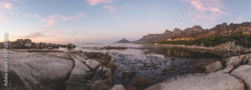 Panorama of the 12 Apostles and Lion's Head at sunset in Cape Town