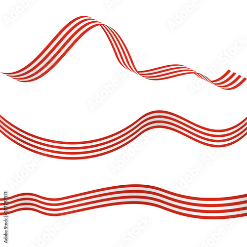 Striped Ribbons / Set of three red-white wavy striped ribbons isolated on white background