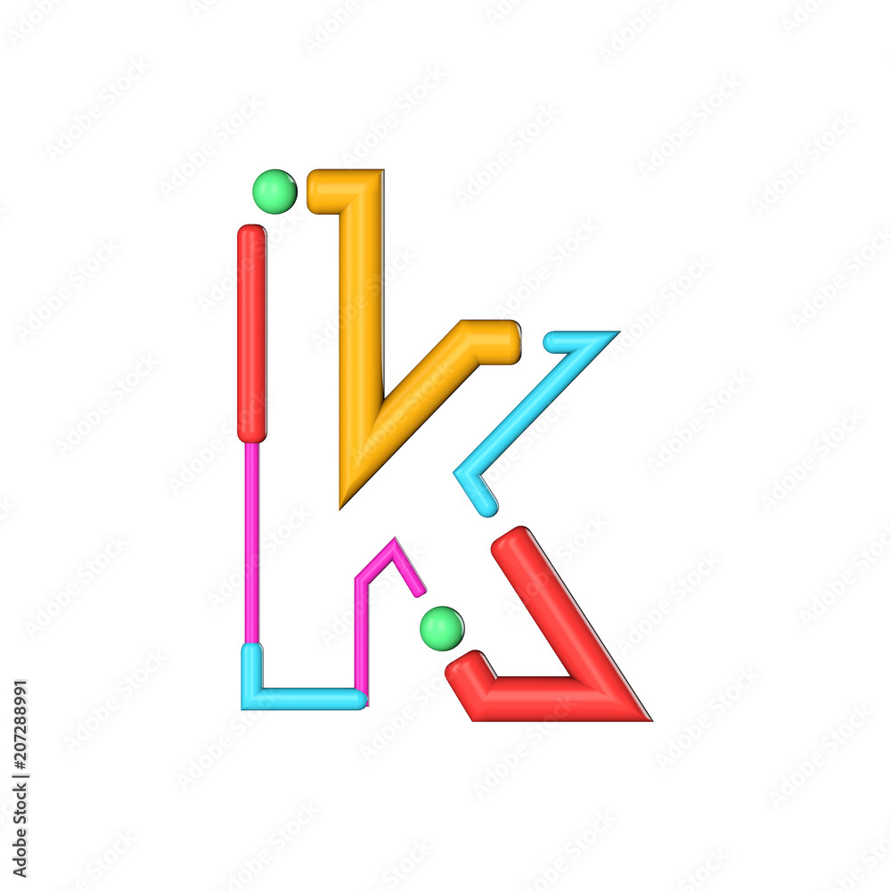 Letter K abstract modern color line font alphabet. 3D Rendering Letter K abstract modern color line font alphabet. 3D Rendering