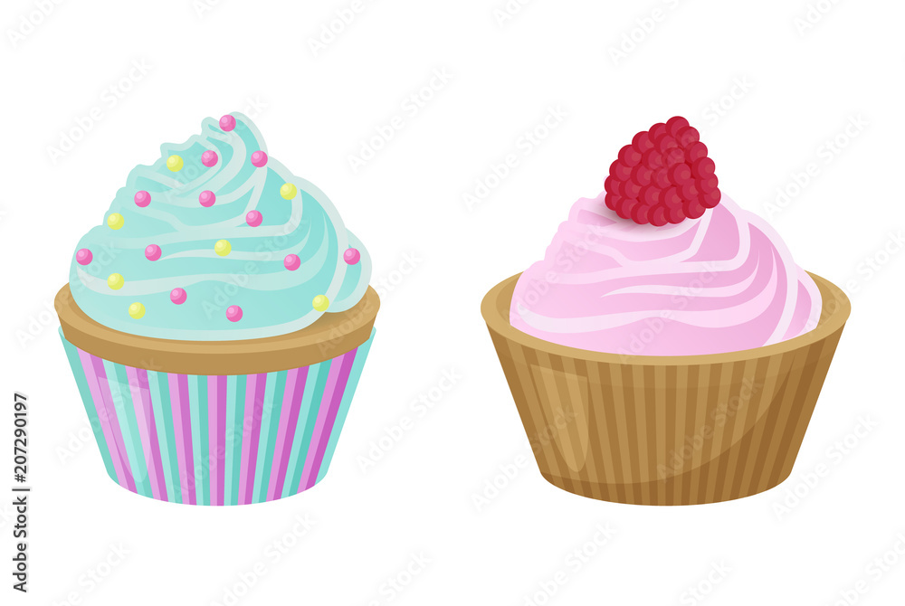 Various Cakes with Cupcakes Vector Illustration Various Cakes with Cupcakes Vector Illustration