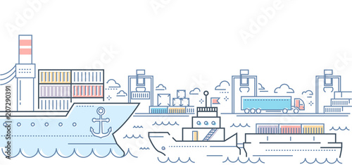 Port - modern line design style colorful illustration