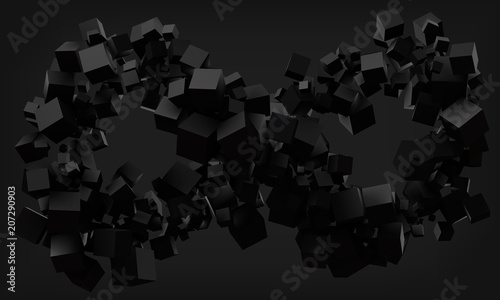 infinity symbol with elegant black cubes. 3d style vector illustration.