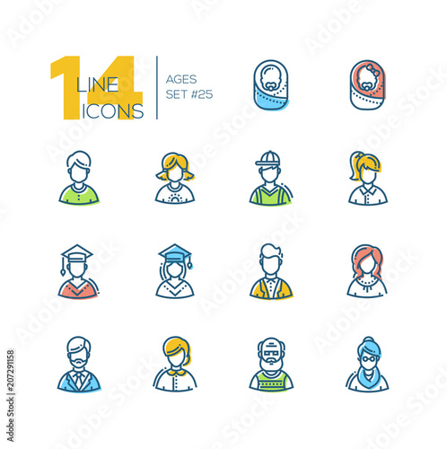 Ages - set of line design style icons