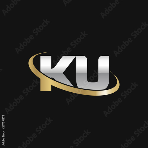 Initial letter KU, overlapping swoosh ring logo, silver gold color on black  background Stock Vector | Adobe Stock