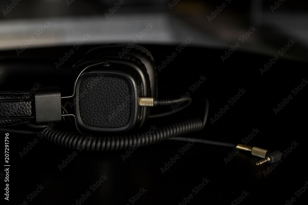 Black wired on ear headphones
