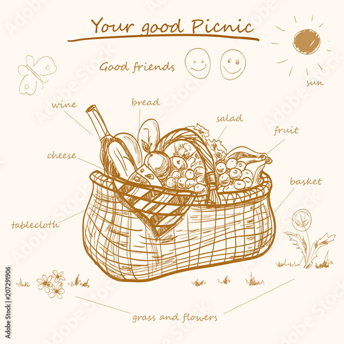 Vector doodle  picnic basket