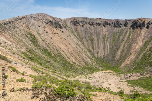 Azuma-Kofuji peak 1707 meters ,Mount Azuma is a roughly 2000 meter tall, volcanic mountain range northeast of Mount Bandai along the border of Fukushima and Yamagata Prefectures