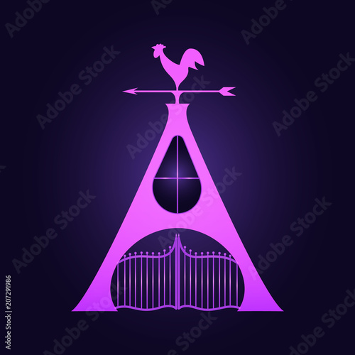 Elegant logotype capital letter A design in shape of house with entrance gate and weather vane