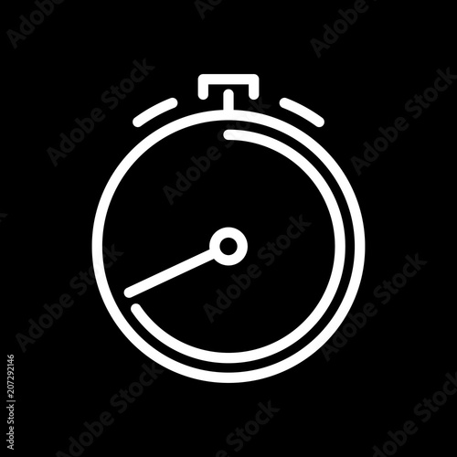 Stoppuhr - OUTLINE KONTUR - Icon Symbol Piktogramm Bildmarke grafisches Element - Web Druck - Vektor - weiß auf schwarzen Hintergrund