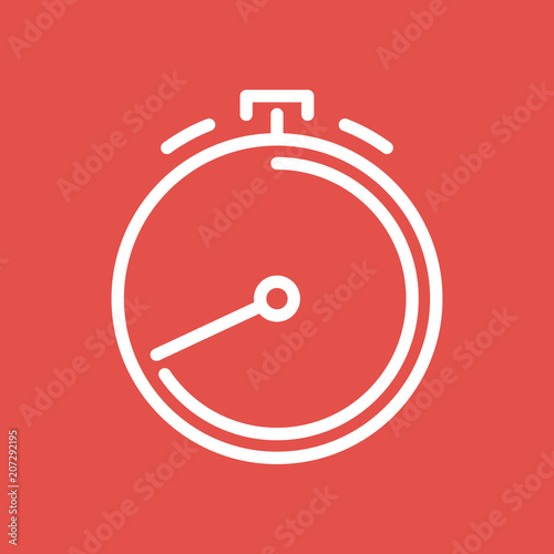 Stoppuhr - OUTLINE KONTUR - Icon Symbol Piktogramm Bildmarke grafisches Element - Web Druck - Vektor - weiß auf roten Hintergrund