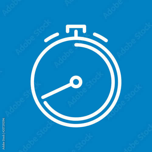 Stoppuhr - OUTLINE KONTUR - Icon Symbol Piktogramm Bildmarke grafisches Element - Web Druck - Vektor - weiß auf blauen Hintergrund