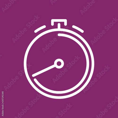 Stoppuhr - OUTLINE KONTUR - Icon Symbol Piktogramm Bildmarke grafisches Element - Web Druck - Vektor - weiß auf violetten Hintergrund