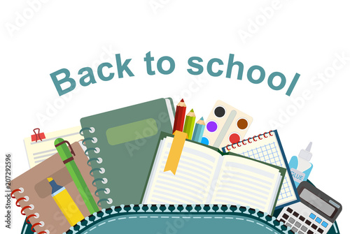 School. Satchel and school supplies. Icons set