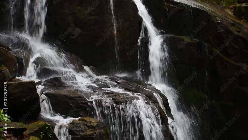 water flow on rocks of Skakalo waterfall. beautiful summer scenery of Carpathian nature. closeup detail view with polarizing effect water flow on rocks of Skakalo waterfall. beautiful summer scenery of Carpathian nature. closeup detail view with polarizing effect