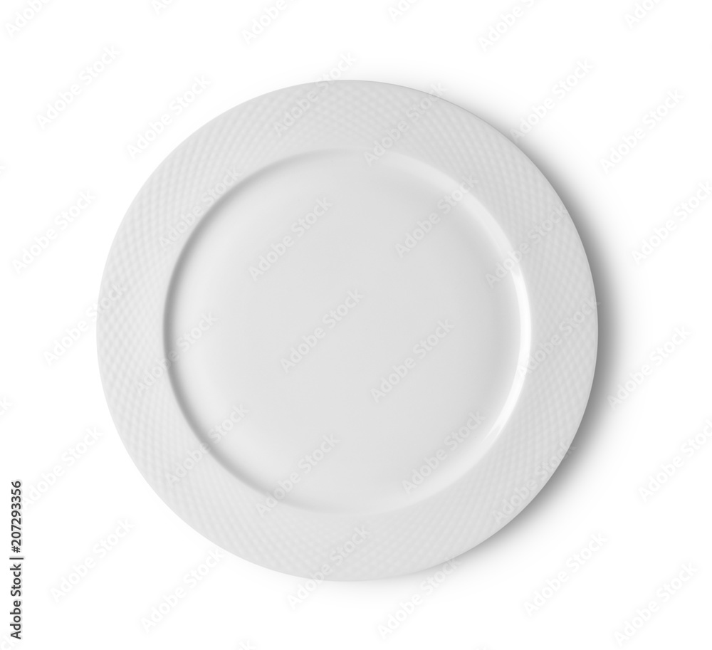 white plate on white background. top view white plate on white background. top view