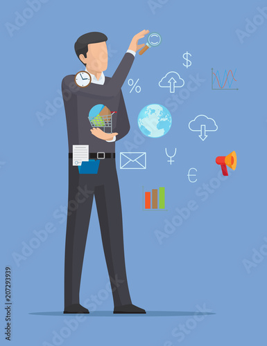 Man with Icons Collection Vector Illustration