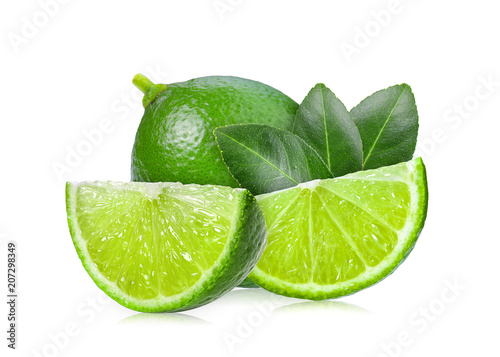 lime with leaf on white background