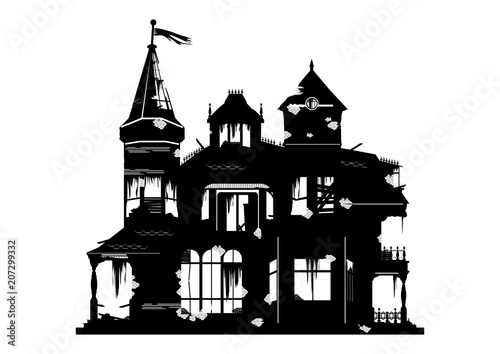 A silhouette of a spooky house on a white background. Flat vector.