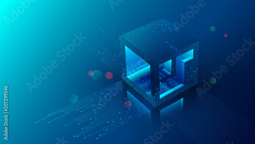Mining blockchain concept illustration. Digital crypto currency abstract background. Fintech technology