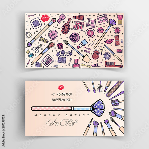 Makeup artist business card. Vector template.