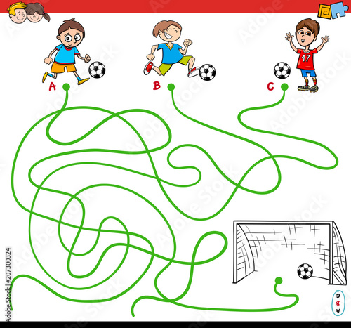 paths maze game with kid and soccer sport