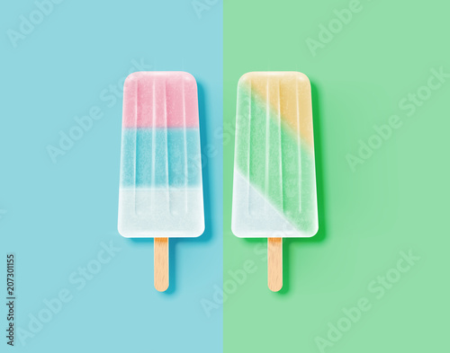 Realistic icecream bars, divided background, vector illustration