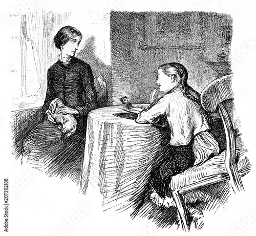 Fotografija The impolite young girl mocks the spinster governess, who feels bad for that, ol