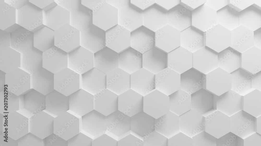 Beautiful White Hexagons on Surface Morphing in Seamless 3d Animation. Abstract Motion Design Background. Computer Generated Process. 4k UHD 3840x2160.