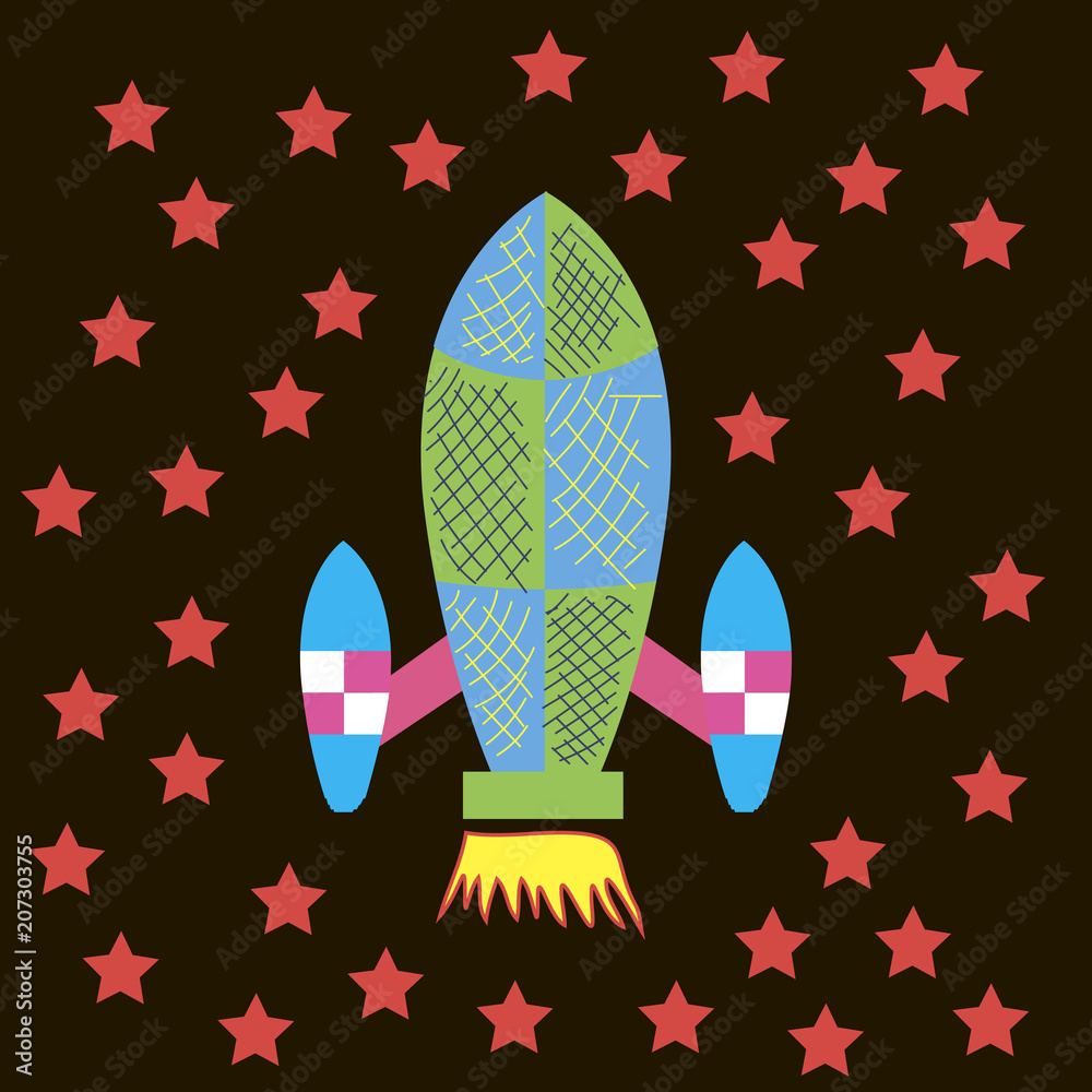 Rocket and stars on the black sky Rocket and stars on the black sky
