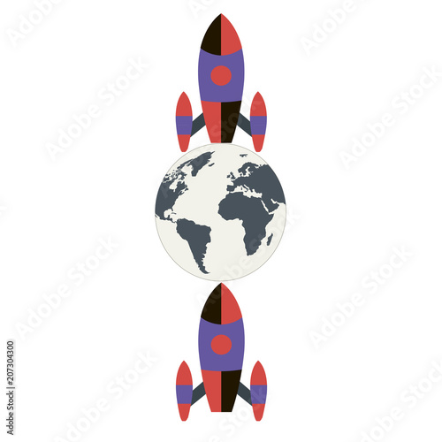Two rockets and a planet