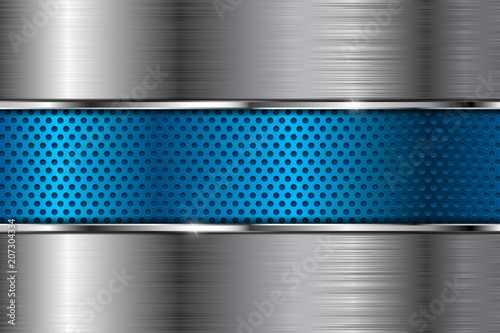 Metal background with blue perforated element