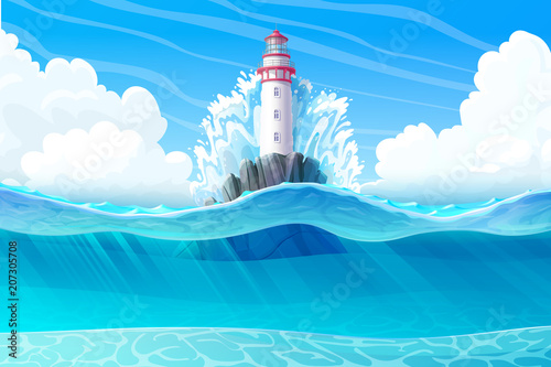 vector Lighthouse, light house underwater seascape 03