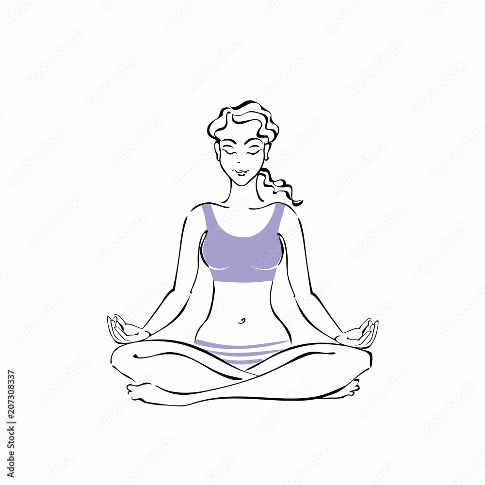 Girl sitting in a Lotus position. Yoga. Meditation. Vector illustration. Girl sitting in a Lotus position. Yoga. Meditation. Vector illustration.
