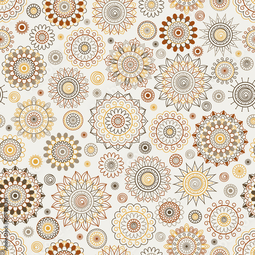 Seamless background  Eastern style. Arabic  Pattern. Mandala ornament. Elements of flowers and leaves. Vector illustration. Use for wallpaper, print packaging paper, textiles.