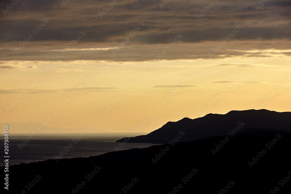 Landscape of mountains and sea on sunshine.
