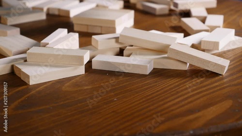 The wooden blocks on the table. .Jenga game. selective focus