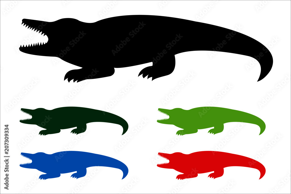 Crocodile icon, black silhouette on white background Crocodile icon, black silhouette on white background