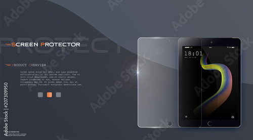 Screen protect Glass. Vector screen protector film or glass cover isolated on grey background. Mobile accessory. Vector illustration