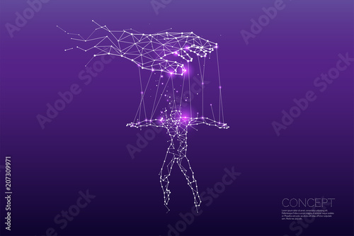 The particles, geometric art, line and dot of hand controlling human.