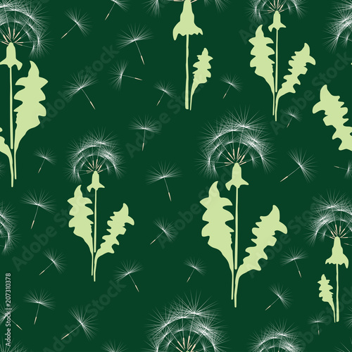 Seamless pattern of the dandelions with their seeds