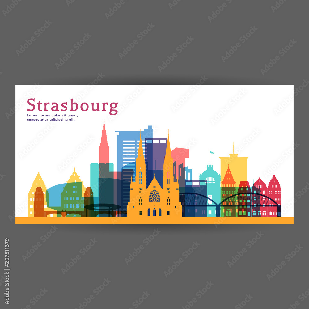 Strasbourg colorful architecture vector illustration, skyline city silhouette, skyscraper, flat design.