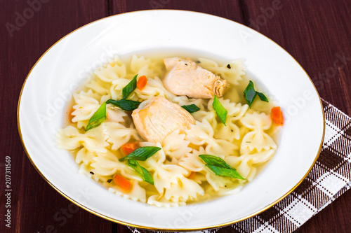 Chicken soup with meat and pasta
