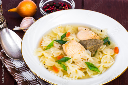 Chicken soup with meat and pasta