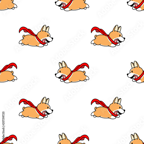 Flying corgi dog seamless pattern, vector illustration