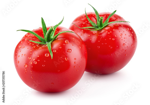 Tomatoes isolated on white. Tomato with drops. Full depth of field. © Tim UR