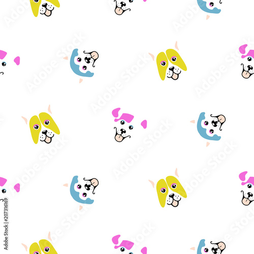 Funny dogs animal seamless vector pattern. Happy puppy print for textile, fabric and wrap paper.