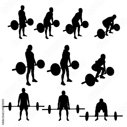 Vector silhouette of people lifting weights