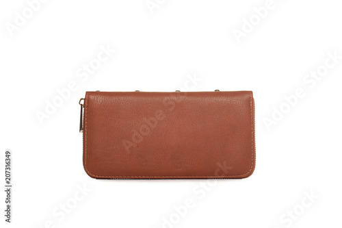 egant brown leather woman's handbag isolated on white background photo