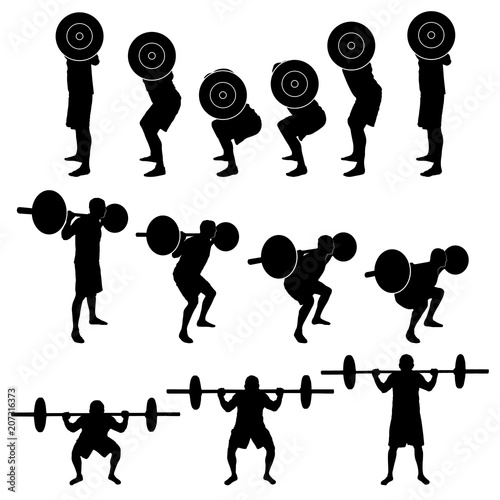 Vector silhouette of people lifting weights